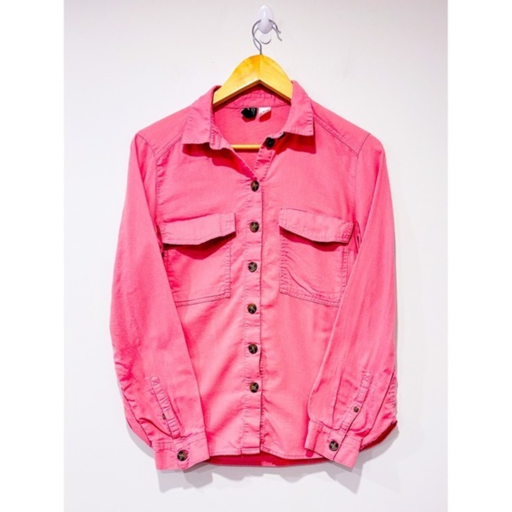H&M‎ Hot Pink Cotton Long Sleeve Button Up Utility Pocket Shirt X-Small